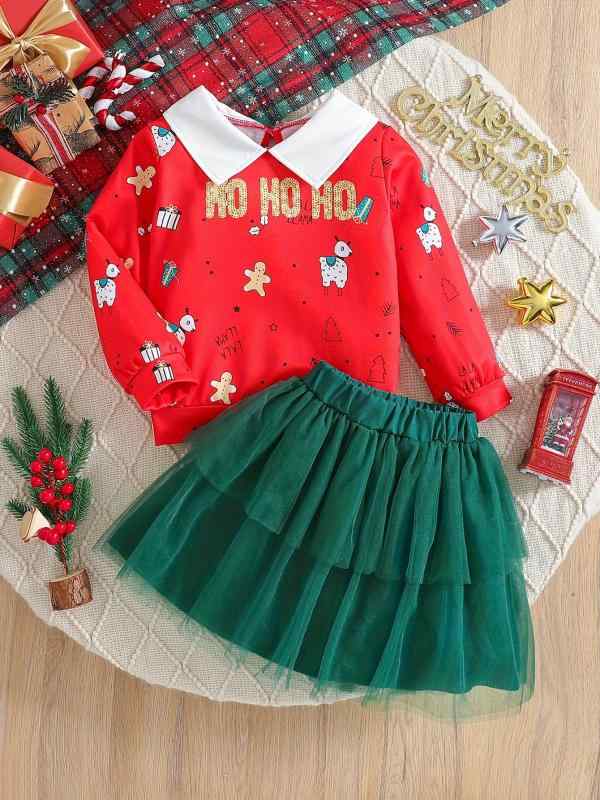 セットアップ キッズ 女の子 秋冬 クリスマス 赤 襟付き スウェット かわいい キャラクタープリント 2..