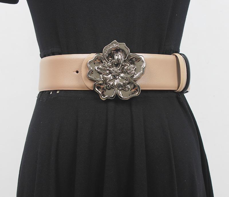 ベルト レディース 本革 メタルフラワー エレガント 上品 万能 ワンピース ドレス サッシュベルト ワイ..