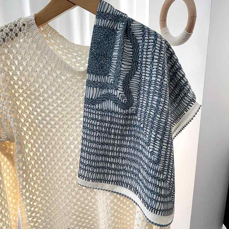 スカーフ レディース 春夏 桑蚕糸100% 通気性 ダブルクレープ織り レースデザイン 上品 エレガント シ..