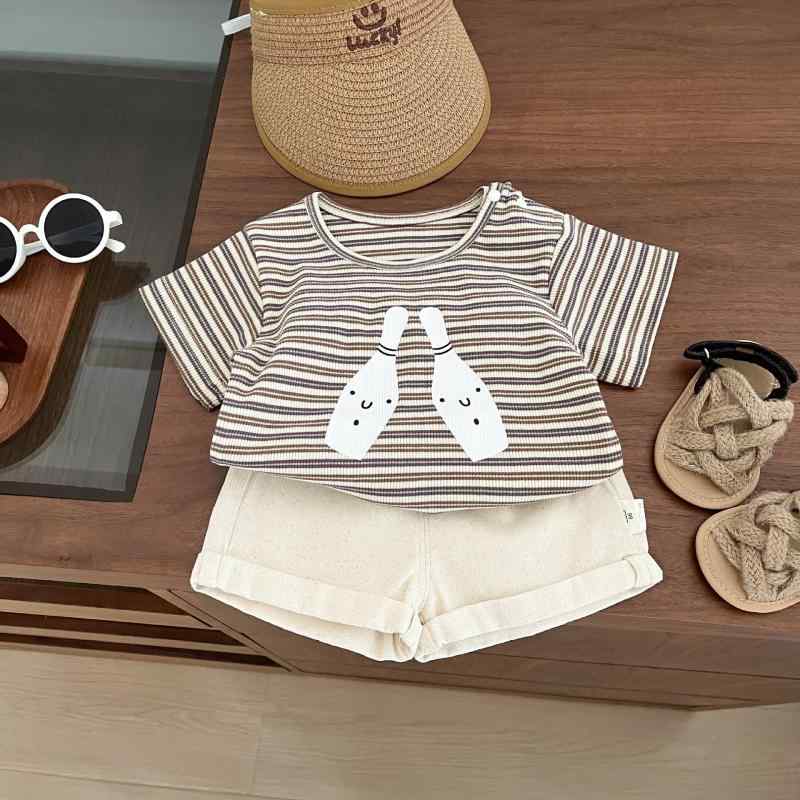 Tシャツ ベビー キッズ 男の子 女の子 半袖 春夏 吸湿速乾 薄手 おしゃれ ストライプ柄 ゆったり ストレッチ 綿 丸首 トップス 普段着