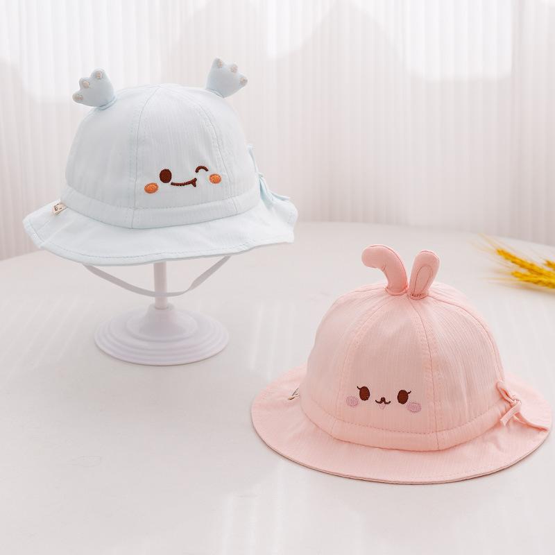 ベビー キャップ 男女兼用 薄手 日よけ つば広 かわいい うさぎデザイン 春秋 コットン アニマル ピン..