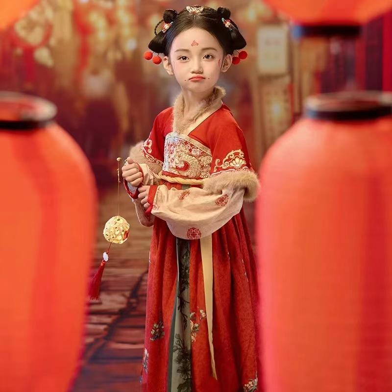 ワンピース 女の子 キッズ 冬用 厚手 裏起毛 暖かい 漢服 唐装 チャイナドレス 中国風 古風 お正月 新..