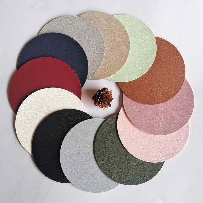 ランチョンマット コースター レザー 滑り止め 断熱 防水 無地 円形 スクエア お手入れ簡単 北欧スタイル 車載用 室内用 シンプル 多色展開