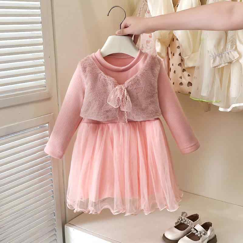 ワンピース 女の子 キッズ 裏起毛 あったか 防寒 長袖 プリンセスドレス レース 綿 ソフトタッチ 秋冬 ..