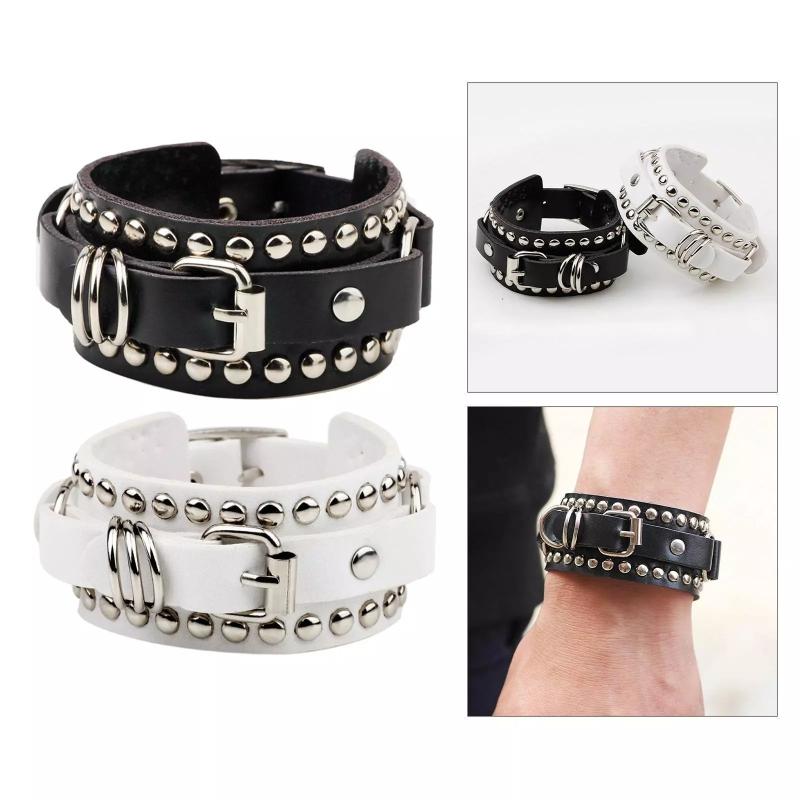 ブレスレット 男女兼用 カップル ペア パンク ファッション トレンド 定番 韓国風 本革 レザー スタッズ デザイン クール おしゃれ アクセサリー
