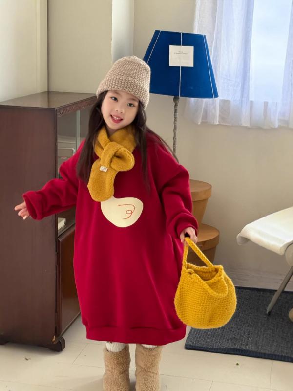 ワンピース キッズ 女の子 裏起毛 アヒル柄 スウェットワンピース ロング丈 韓国ファッション 秋冬 コ..