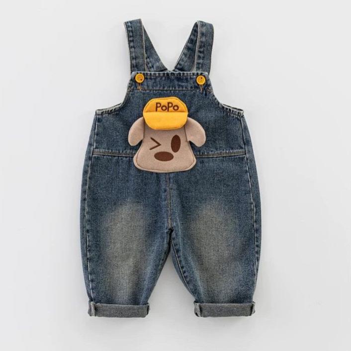 サロペット キッズ ベビー 男女兼用 柔らかい肌触り 綿 春秋 デニム 立体 カートゥーン 黄色い帽子 韓国風 おしゃれ かわいい トレンド