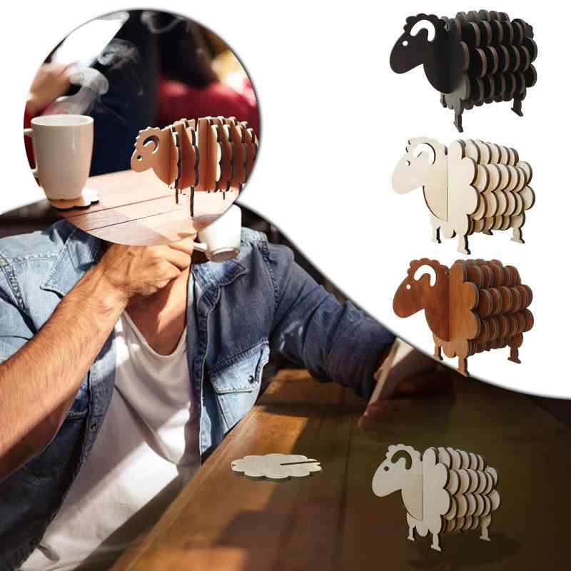 コースター 木製 ひつじ形 かわいい 卓上 オブジェ 置物 レストラン カフェ 飲食店 インテリア雑貨 ナ..