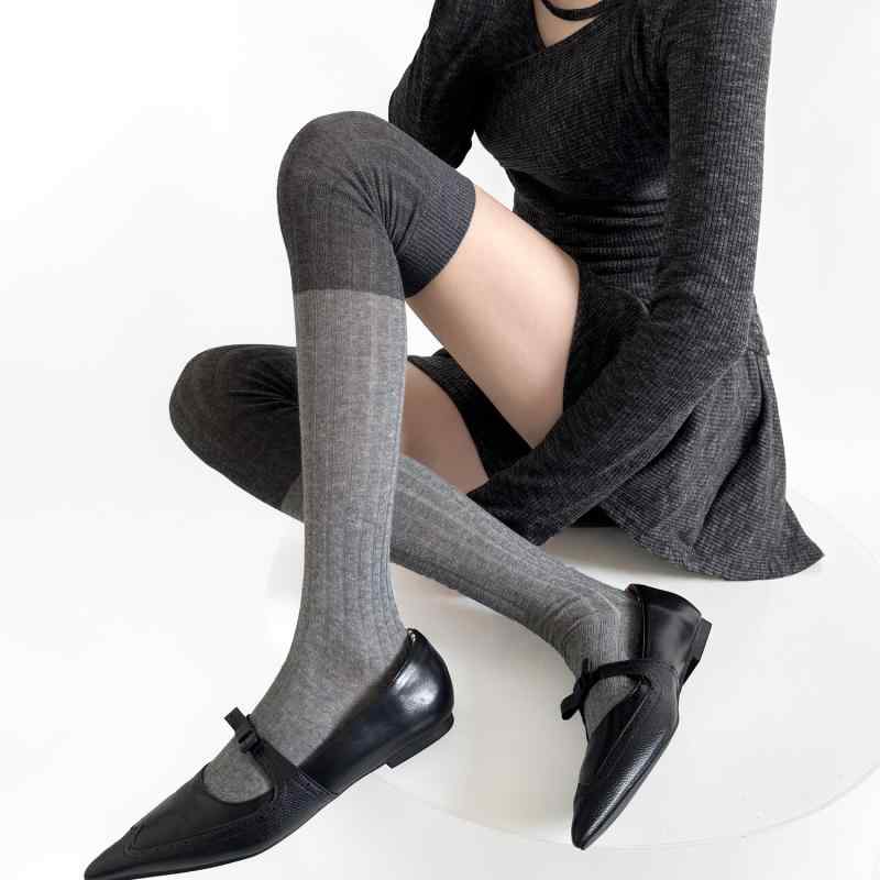 靴下 レディース 秋冬 オーバーニーソックス 幅広ストライプ 切り替え配色 インスタ風 ロングブーツ用 ..