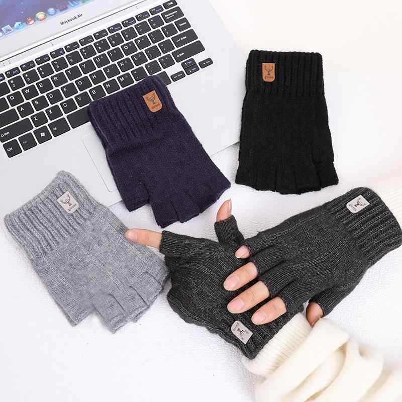 手袋 メンズ オープンフィンガー グローブ 毛糸 ケーブル編み 厚手 保温 防風 防寒 冬 学生 事務 作業 ..