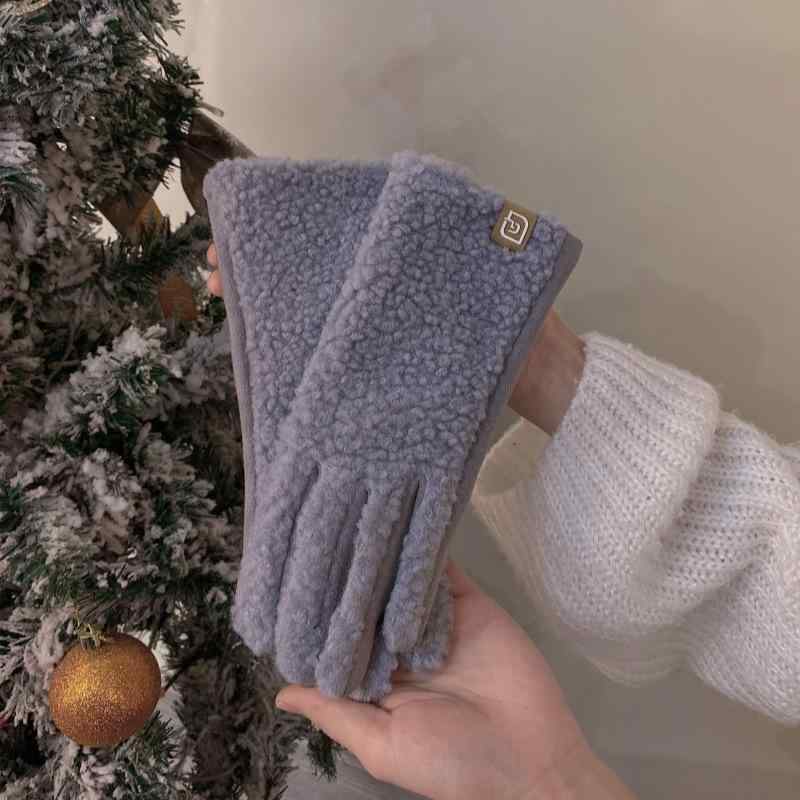 手袋 レディース 5本指 タッチパネル対応 スマホ対応 保温 防寒 あったか ボア グローブ スエード調 ポリエステル 冬用 運転 ドライブ サイクリング 自転車 電動バイク 通勤 日韓風 かわいい フェミニン ナチュラル(4)