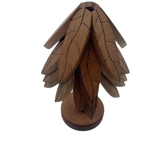 創業木質クリスマスツリー鍋敷き 耐熱断熱 天然木 ポットマット 無地 モダン シンプル おしゃれ キッチン ダイニング 食卓 テーブルウェア 丸 四角 変形型 3枚セット 4枚セット 単品