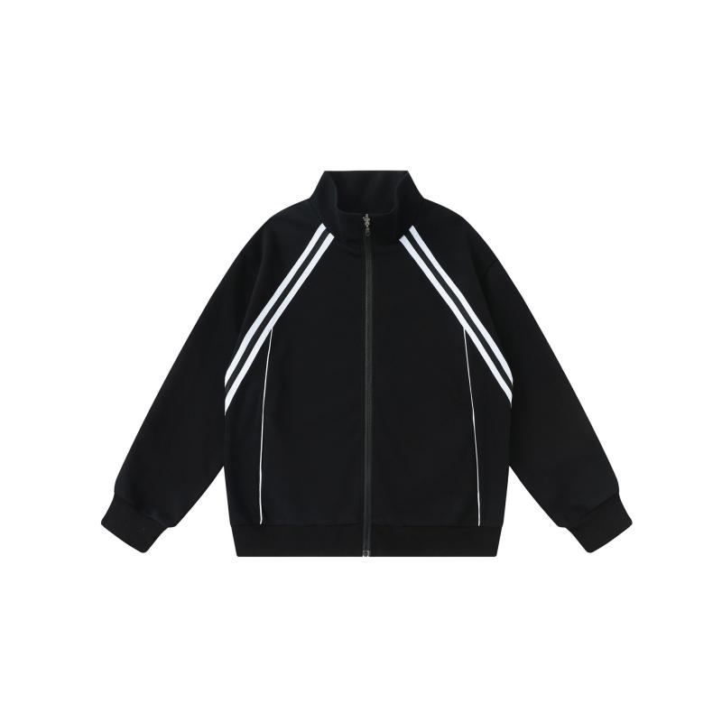 スウェット パーカー メンズ レディース ユニセックス 秋冬 配色切り替え ストライプ スタンドカラー ジップアップ シェニール スパンデックス スポーツ アウトドア カジュアル ホワイト ブラック