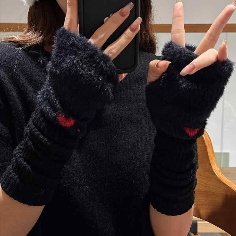 アームウォーマー レディース 裏起毛 厚手 ロング丈 指なし手袋 防寒 保温 ニット アームカバー グローブ 韓国ファッション 秋冬用 あったか