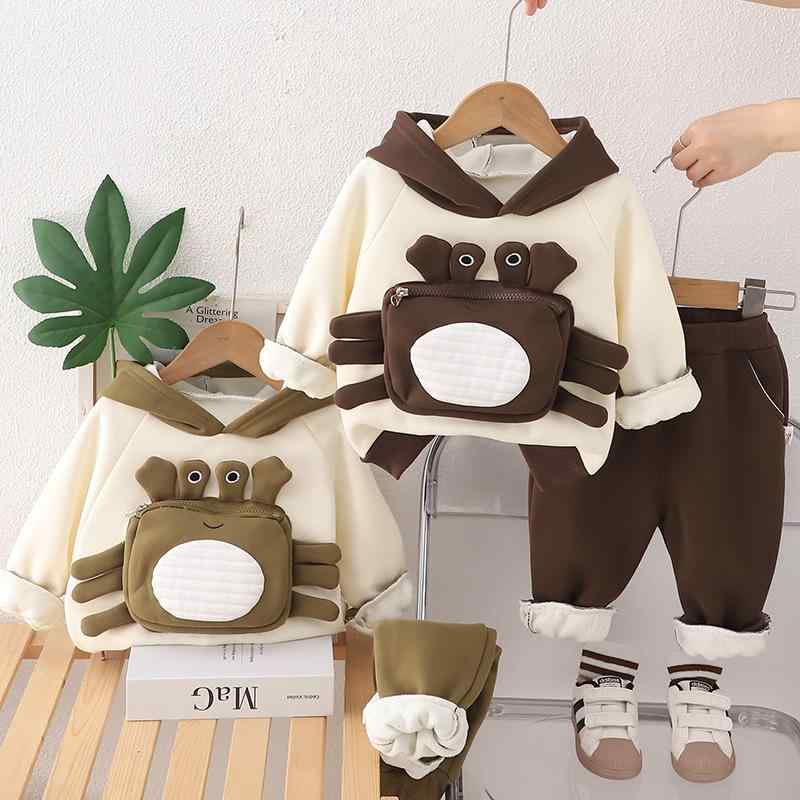 セットアップ 男の子 ベビー キッズ 幼児 裏起毛 厚手 フード付き 立体カニポケット パーカー スウェッ..