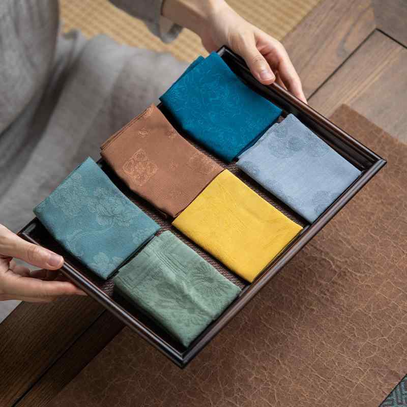 茶巾 吸水性 速乾性 綿麻 コットン リネン 新中式 おしゃれ 団花柄 茶卓マット 養壺クロス 急須マット 茶器用ふきん 功夫茶器 茶道具 リビング ダイニング