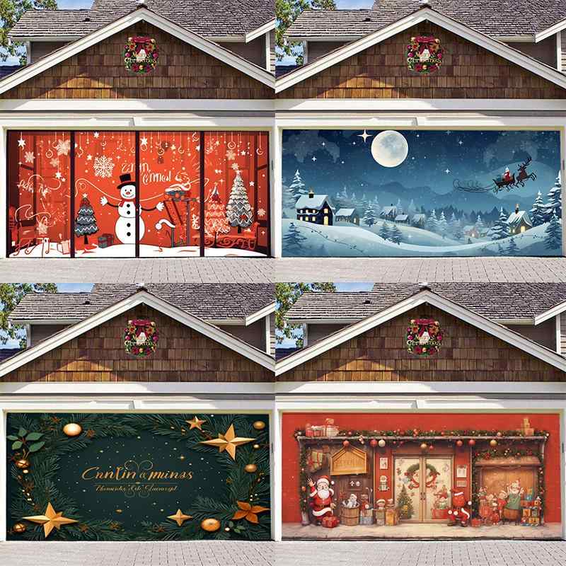 タペストリー クリスマス ガレージ ドア デコレーション パーティー バナー 特大 屋外 背景幕 ポリエステル製 長方形 軽量 イベント 華やか