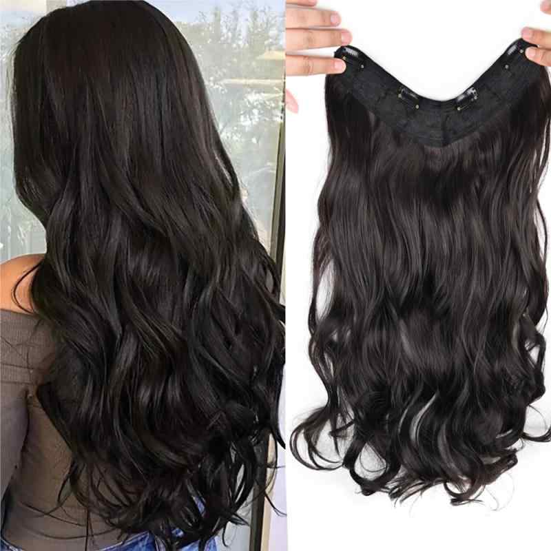 エクステ レディース V字型 ワンタッチ シームレス 目立たない 自然な ロング 大波ウェーブ ボリューム..