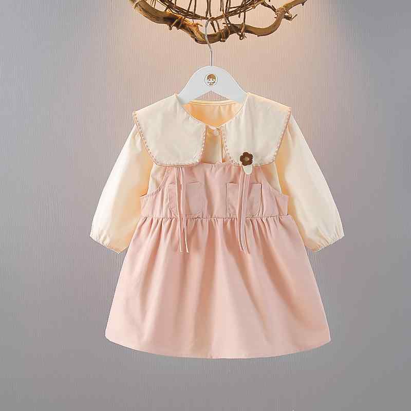 セットアップ 女の子 ベビー キッズ 幼児 秋冬 ジャンパースカート プリンセスドレス 2点セット 長袖 1歳 2歳 3歳 おしゃれ かわいい コットン素材 無地 ピンク チョコ お出かけ フォーマル 誕生日