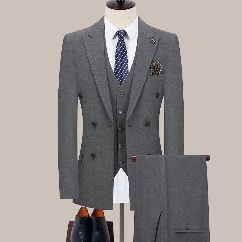 スーツ メンズ 男性用 ビジネス オフィス 通勤 カジュアル フォーマル セレモニー 結婚式 二次会 パーティー 卒業式 入学式 スリーピース セットアップ 秋冬 スリムフィット 細身 グレー 着回し