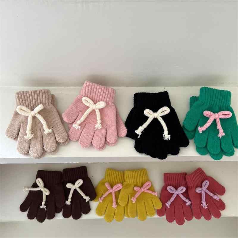手袋 キッズ 女の子 ベビー 防寒保温 あったか ニット 毛糸 かわいい リボン おしゃれ 5本指 冬用 通園..