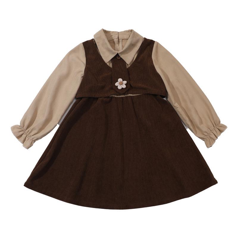 ワンピース 女の子 キッズ ジュニア ガールズ 子供 春秋 長袖 Aライン 学院風 スクール風 コーデュロイ..