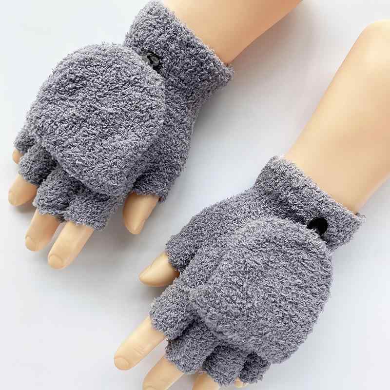 手袋 メンズ レディース 秋冬 サンゴフリース 防寒 保温 フリップカバー 指なし 学生 オフィス PC作業 タイピング デスクワーク 通勤 通学 黒 白 グレー フリーサイズ(4)