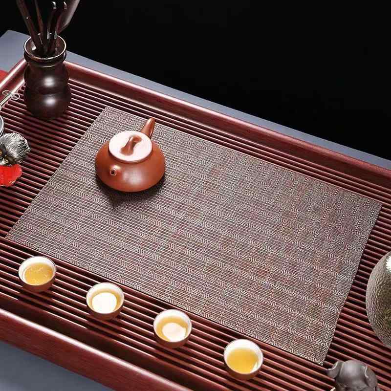 茶席 竹編み 断熱 フリーカット PP素材 茶道 茶道具 茶盤 茶碗 ティーテーブル 茶台用 和モダン デザイン マルチ敷物 S M L 3サイズ展開 インテリア雑貨