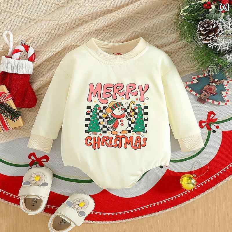 ロンパース ベビー クリスマス アルファベット柄 長袖 カバーオール 綿混 コットンブレンド 幼児 1歳 2歳 3歳 秋冬 かわいい 普段着 2