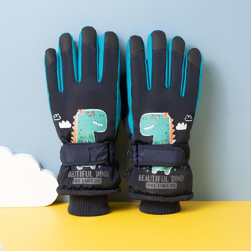 スキーグローブ キッズ 子供 学生 冬用 裏起毛 スマホ対応 サイクリング 5本指 滑り止め 防風 かわいい 保温 防寒 手袋 ユニセックス 男女兼用 雪遊び 通学 アウトドア 綿素材(x2)(4)