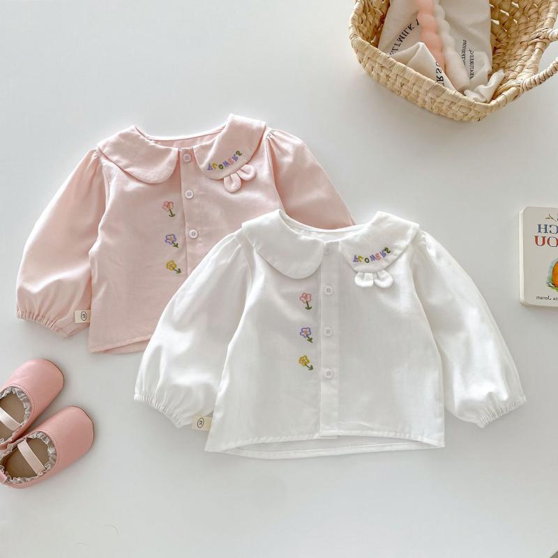 シャツ 女の子 キッズ ベビー 春秋 長袖 柔らか おしゃれ 個性的 トレンド 韓国風 ドールカラー 丸襟 ..