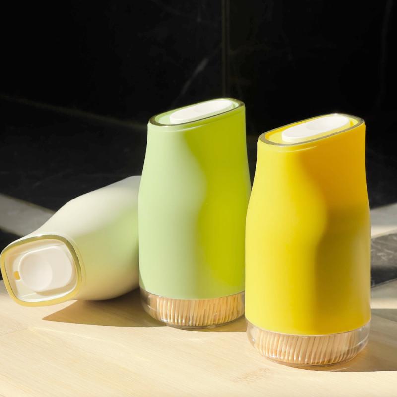 爪楊枝ケース プッシュ式 自動開閉 卓上 高級感 おしゃれ デザイン ボトル型 プラスチック製 家庭用 ダ..