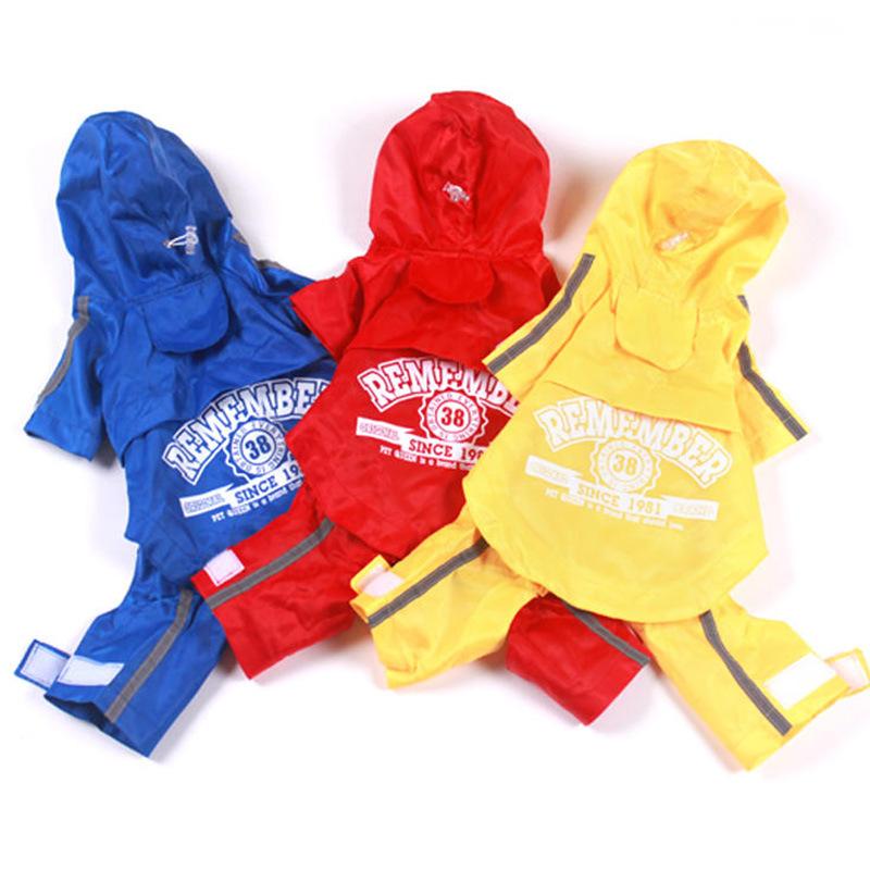 ペット服 犬用雨衣 犬の服 中型犬 小型犬 カッパ レインコート 四脚タイプ 反射テープ付き フード取り外し可能 防水 防汚 防風 ペットウェア 雨具 ブルー レッド イエロー