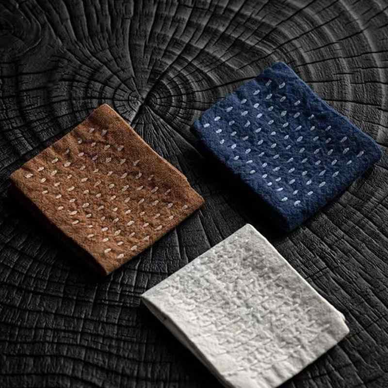 茶巾 手縫い 三つ折り 綿麻 レトロ モダン 新中国風 織物 高級感 カップマット ポットマット ティーマット 茶席 吸水速乾 和風 おしゃれなテーブルランナー