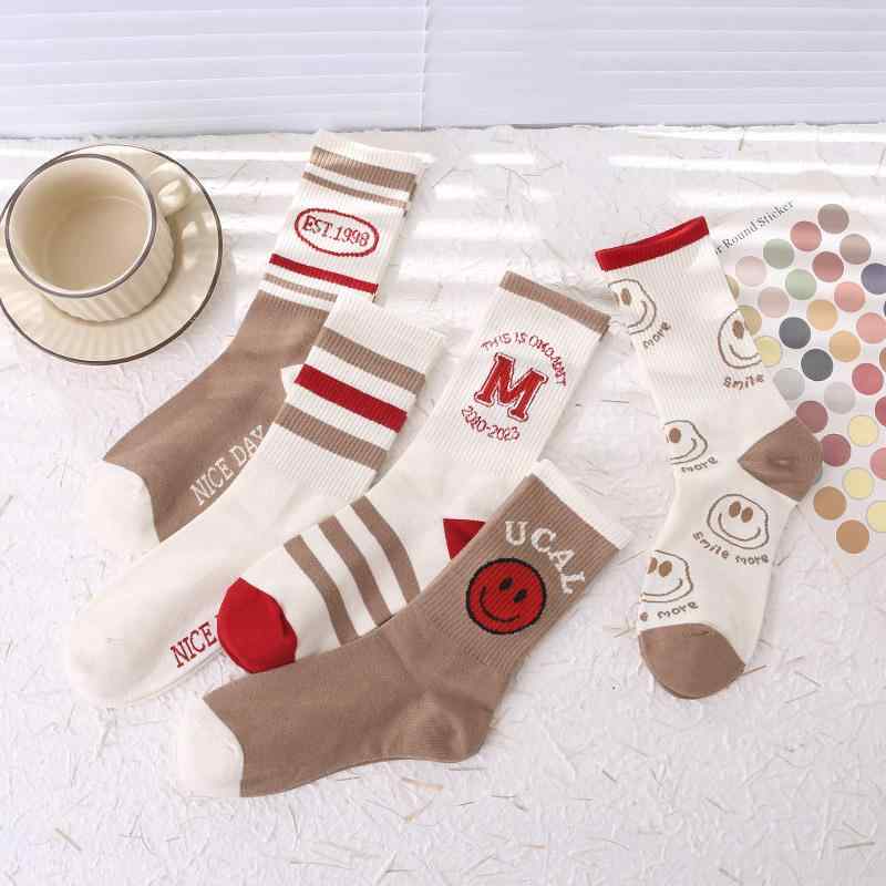 ソックス レディース 吸汗 綿 快適 クルーソックス 秋冬 ブラウン スマイル クマ キャラクター かわい..