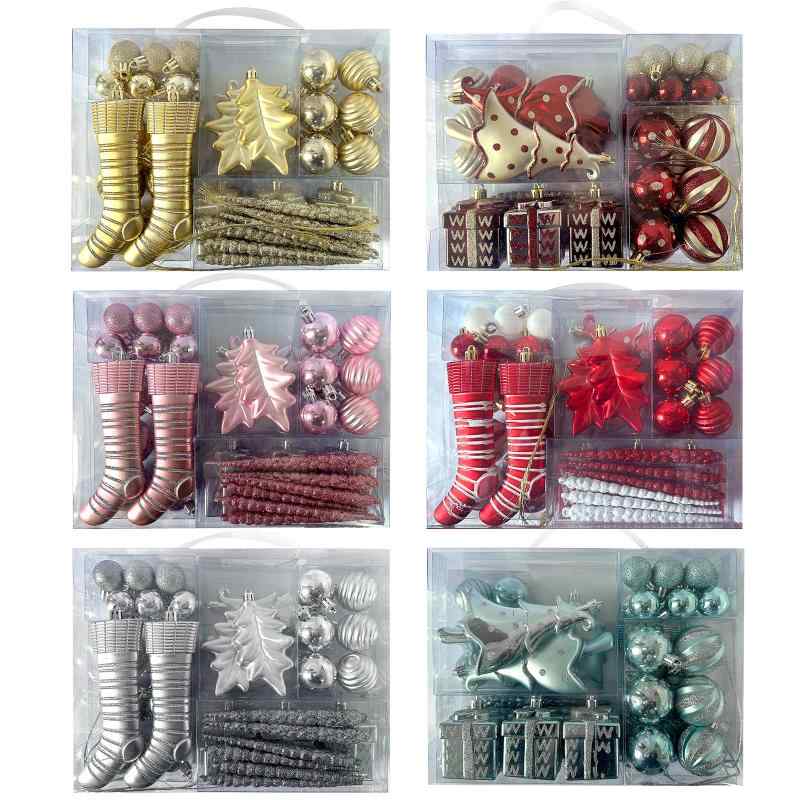 クリスマスオーナメント 38個セット プラスチック製 電気メッキ加工 ギフトボックス入り クリスマスボ..