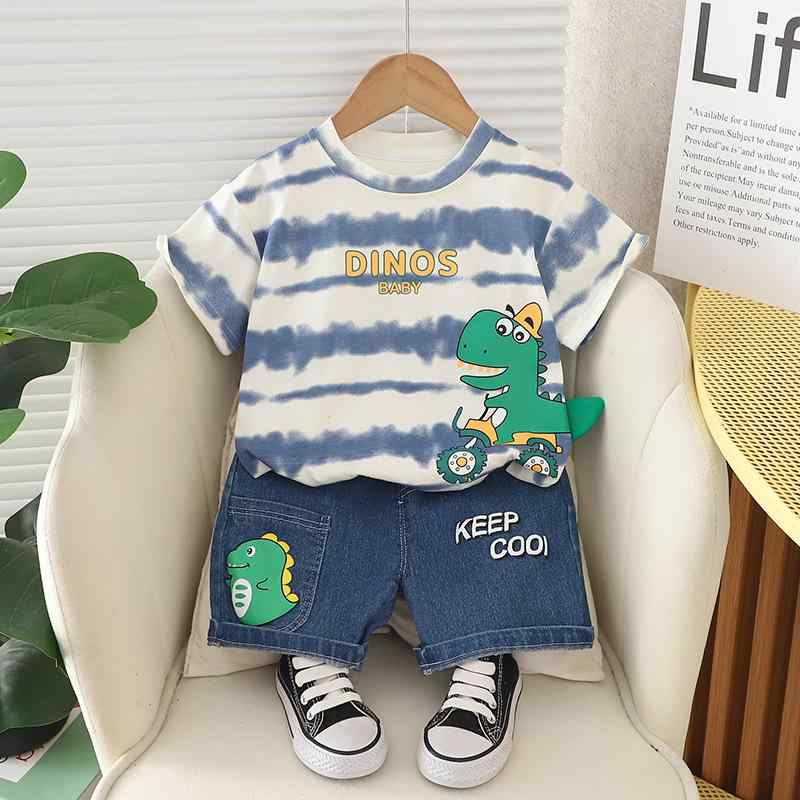セットアップ キッズ 男の子 春夏 キャラクター 動物柄 ストライプ 半袖 薄手 ショートパンツ カジュア..