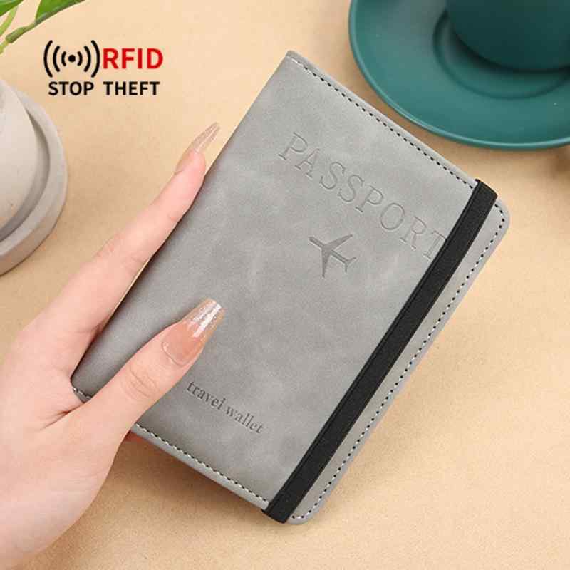 護照ケース 男女兼用 ユニセックス RFID ソフトタッチ 感圧変色 PUレザー ストラップ付き トラベルウォ..
