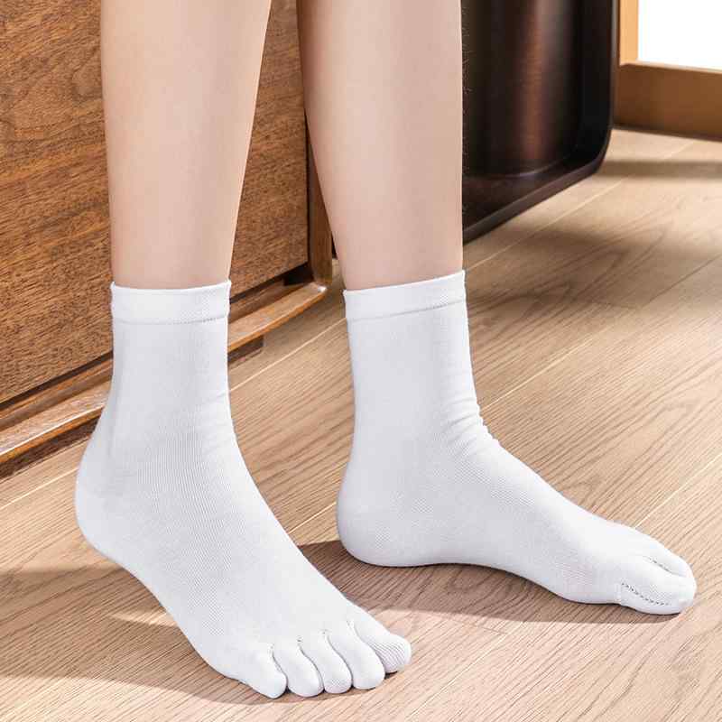 ソックス 抗菌 吸汗 防臭 通気性 快適 長繊維綿 ミドル丈 無地 5本指 春夏 メンズ レディース カジュア..
