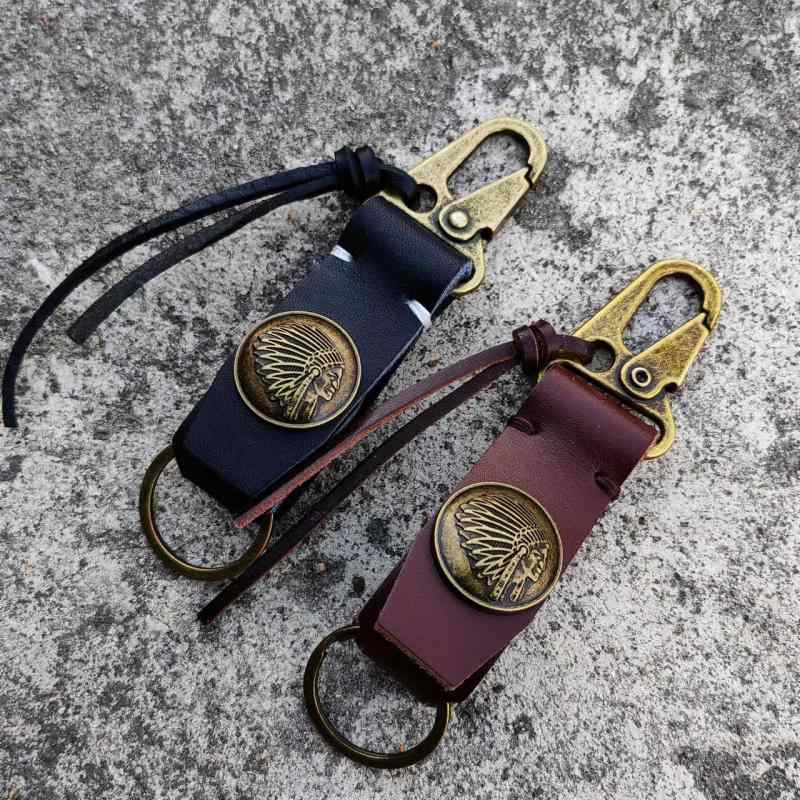 キーホルダー メンズ 多機能 牛革 レザー レトロ ヴィンテージ ユーズド加工 ベルトループ 車 バイク ..