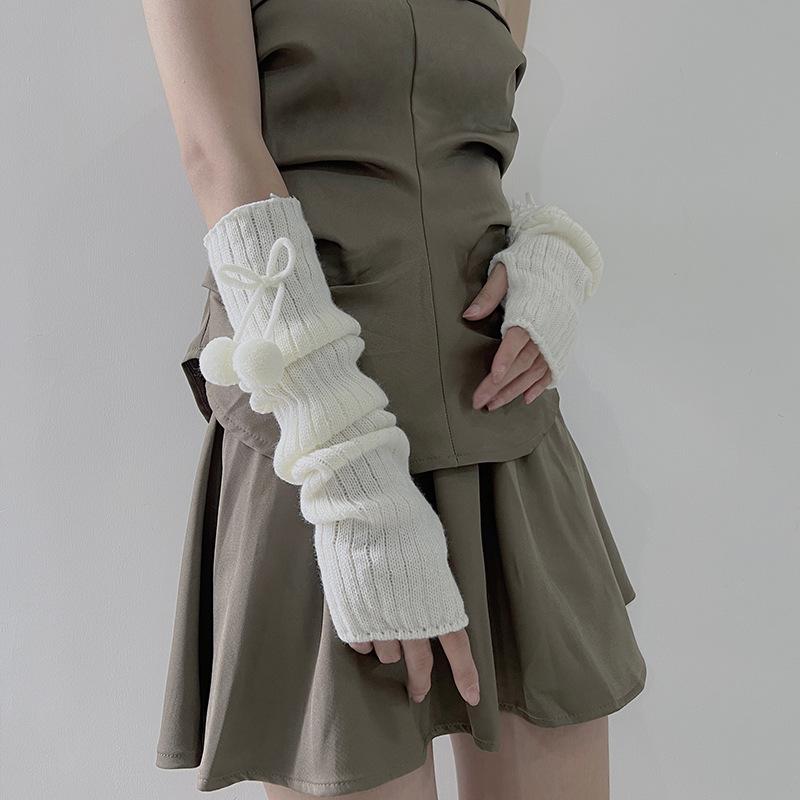 アームウォーマー レディース 指なし ニット ロンググローブ Y2K サブカルチャー eスポーツ ダンス コスプレ JKファッション 韓国系 保温 無地 黒 白
