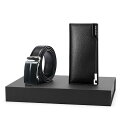 財布 ベルトセット メンズ 男性用 本革 牛革 二層牛革 ブラック 黒 ビジネス フォーマル 通勤 オートロック式 ワンタッチ 幅広 合金バックル 電気メッキ加...