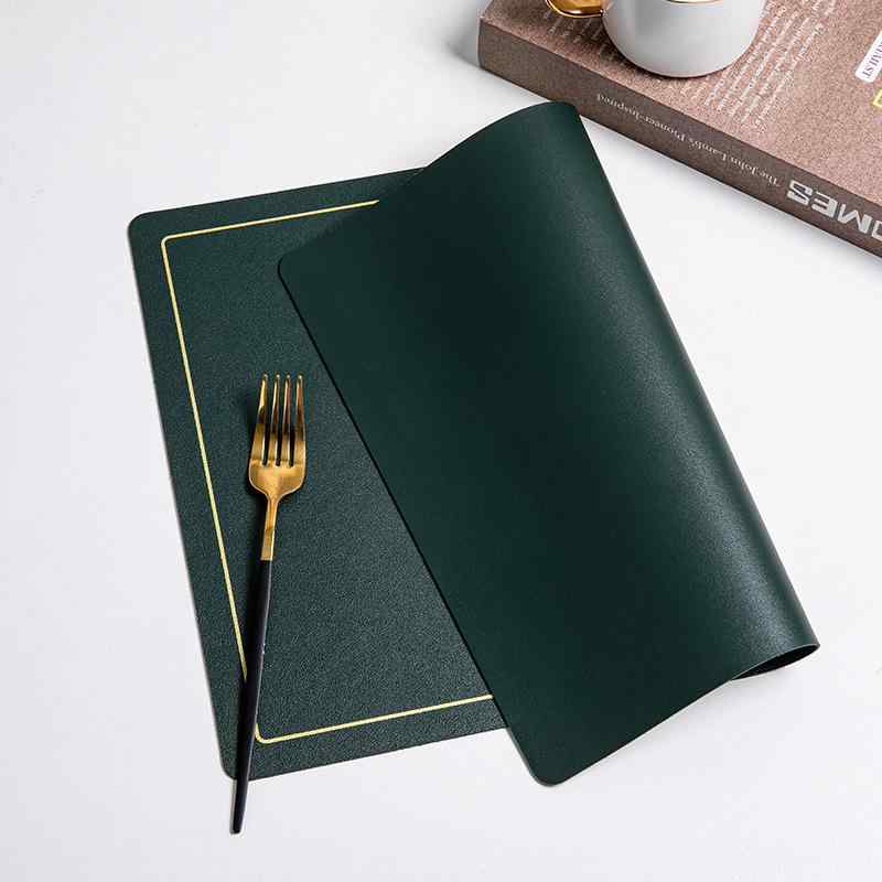 ランチョンマット レザー 防水 防油 耐熱 金縁 おしゃれ 北欧風 ライトラグジュアリー アメリカン 西洋料理 スクエア 無地 ダイニング 食卓用 テーブルマット プレート ボウル敷き