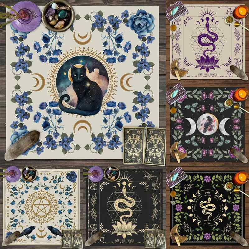 テーブルクロス 正方形 タロットカード タロット占い 月と花 ボヘミアンデザイン アニマル柄 インテリ..