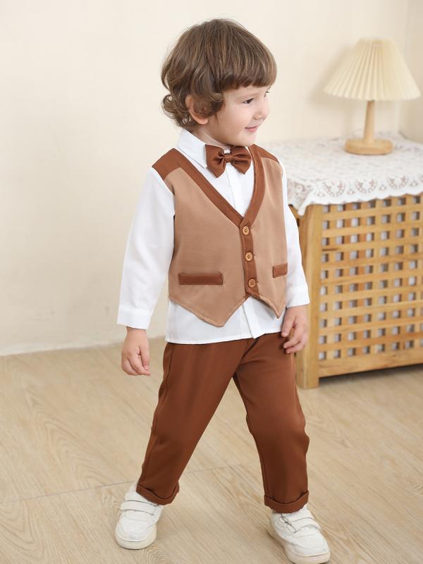 キッズ 男の子 ベビー スーツ セットアップ フェイクベスト ジャケット ブリティッシュスタイル 長袖 綿 ソフト加工 フォーマル 発表会 結婚式 七五三 入園式 春秋