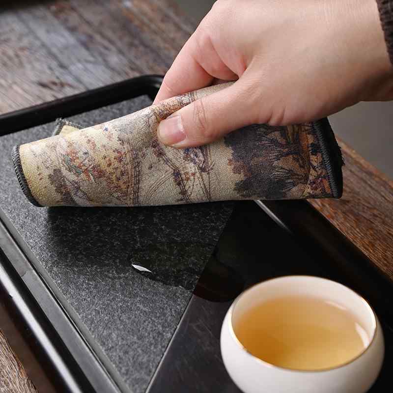 茶巾 厚手 吸水 スエード調 中国風 禅風 家庭用 茶道具 テーブルクロス ふきん レトロ ティーマット コ..