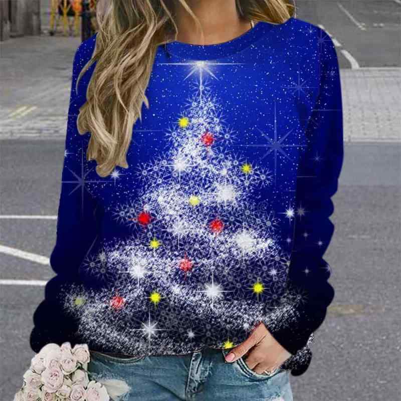 スウェット レディース ゆったり 長袖 クルーネック トレーナー クリスマスツリー デジタルプリント 3D..