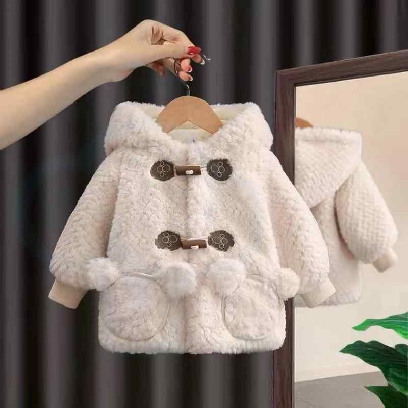 コート アウター キッズ 女の子 ベビー 子供服 冬物 フード付き 裏起毛 厚手 ボアジャケット モコモコ 韓国風 おしゃれ かわいい 個性的 トレンド カジュアル ミドル丈 トグルボタン 長袖