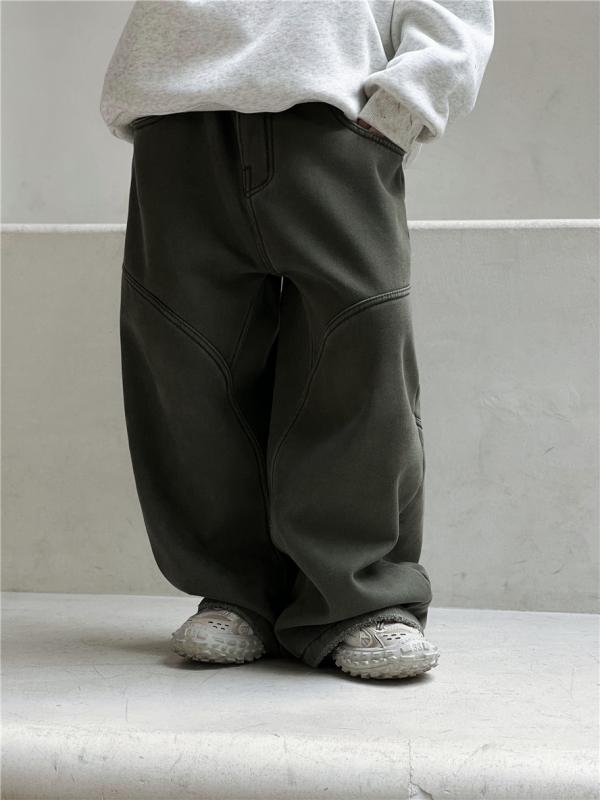 パンツ キッズ 男女兼用 裏起毛 デニム アメリカンレトロ ダメージ加工 ユーズド加工 秋冬 綿素材 ウエストゴム 韓国子供服 3歳 8歳 100cm 140cm対応 ライトグレー カーキ 防寒 保温