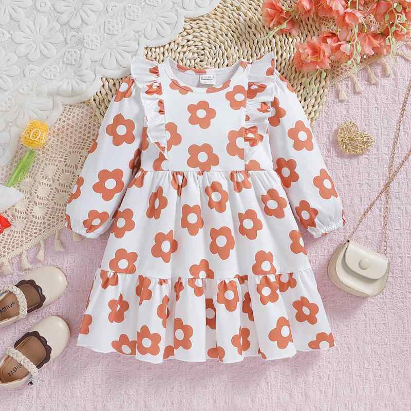 ワンピース ドレス キッズ 女の子 ベビー 幼児 子供服 長袖 かわいい 花柄 Aライン カジュアル 欧米風 ..